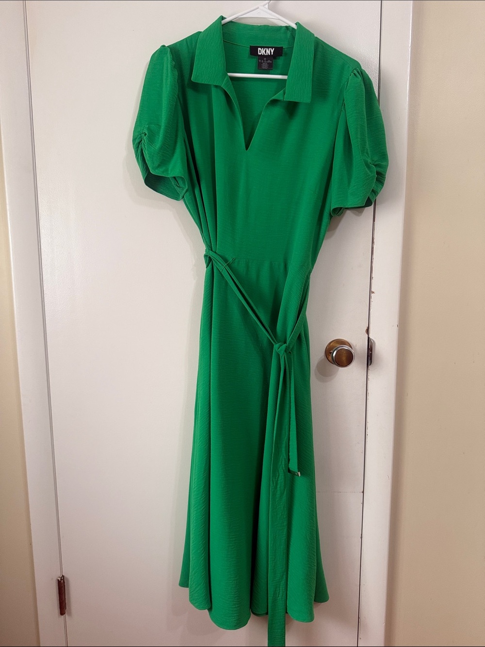 DKNY Emerald Green Collared Wrap Midi Dress